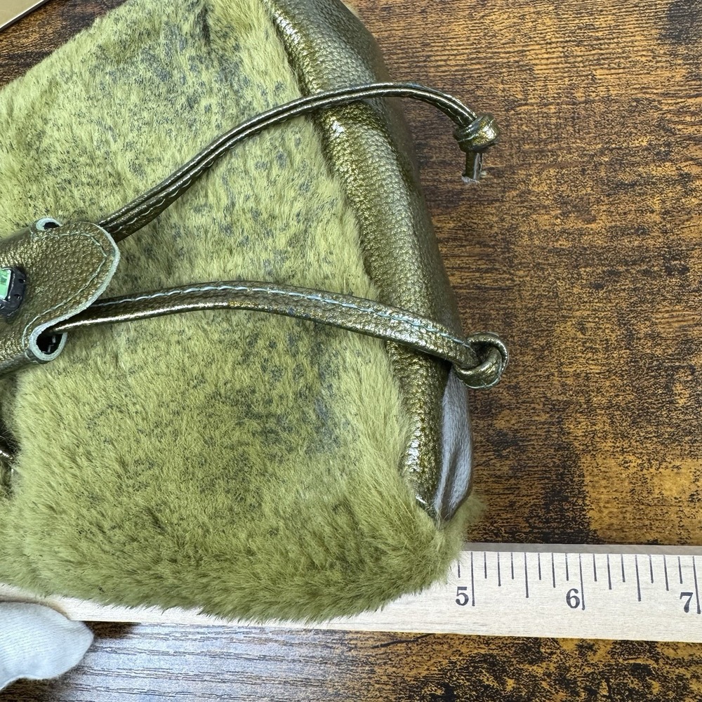 Unique Vintage Sobea leather & Sherpa drawstring mini bag with bracelet strap - Picture 14 of 16